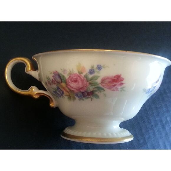 Castleton Rose Footed Tea Cup Saucer Gold Trim USA  Antique - Picture 2 of 8
